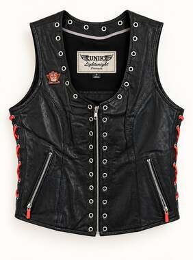 UNIK Lightweight Premium Black Leather Motorcycle Biker Vest Size S